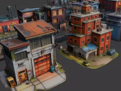 Stylized Industrial Architecture Set 8 3D model