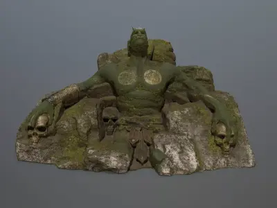 StoneWorrior man on rock Low-poly 3D model