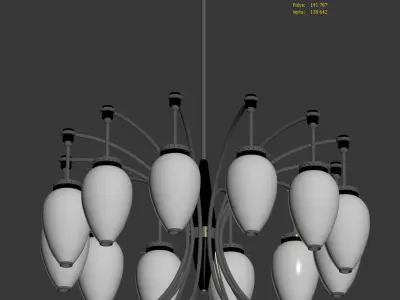 Chandelier French 1960s Brass and White Glass 3D model