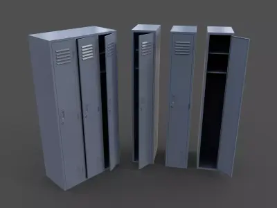 PBR School Gym Locker 03 - Grey Low-poly 3D model
