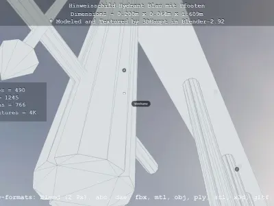 Hinweisschild Hydrant blau mit Pfosten und Rahmen Low-poly 3D model