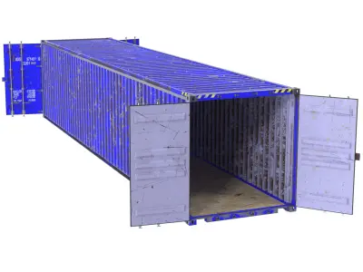 Two-door 40ft scratched dirty blue container 3D model