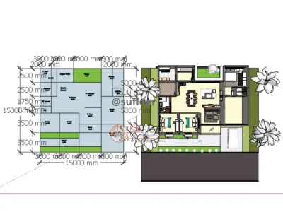 House 15x15m code 414 - Sketchup 3D model