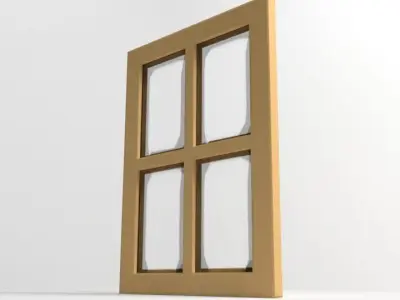 Window 1 wooden door with four glass panes 3D model