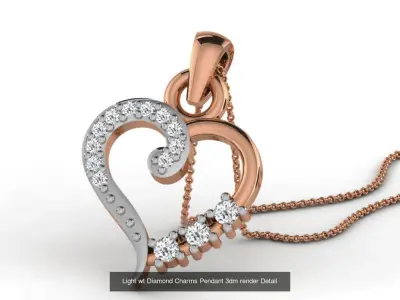 24 Heart Love valentine Light wt Diamond Charms Pendant 3dm  3D Model Pack