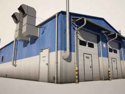  Industrial Garage Hall Low-poly 3D model