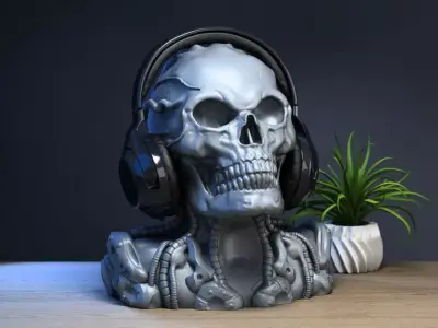 Robot Skull Headphone Stand Cyborg Headset Stand 3D print model