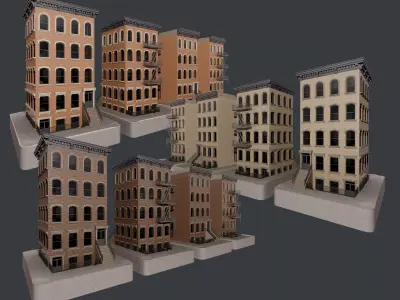 3 City Apartment Buildings Game Ready 3D model