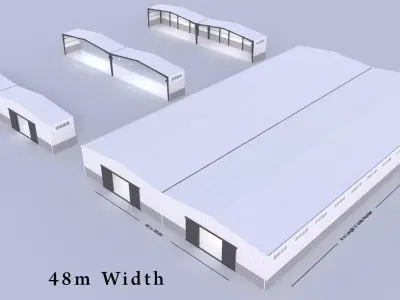 building hangar industrial 2 - 48m X adjustable length - 3D model