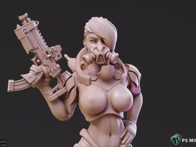 Cyberpunk Mercenary Pose 1 - 4 Variants and Pinup 3D print model
