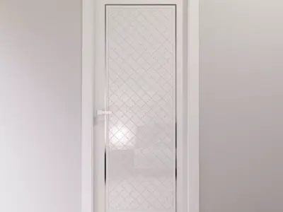 White interior door with glossy arabesque tiles 3D model