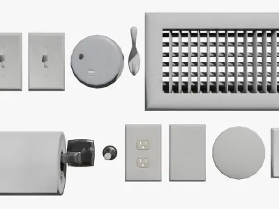 WALL PROPS 1 Light Switch Vent Toilet Paper Smoke Alarm Outlet Low-poly 3D model