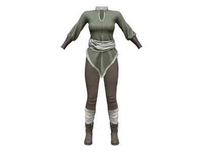 Dystopian Medieval Top Pants Boots Outfit Low-poly 3D model