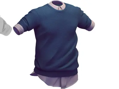 Cartoon High Poly Subdivision Blue Sweater Shirt 3D Model Low-poly 3D model