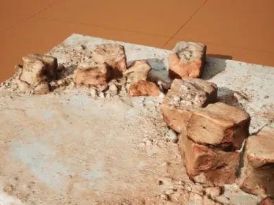3D Model of a Broken Bricks on Concrete Floor 3D model