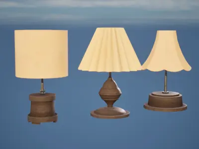 Lampu Meja Traditional Wooden Table Lamp 3D model