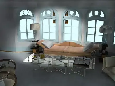 Sofa living room with windows 3D model