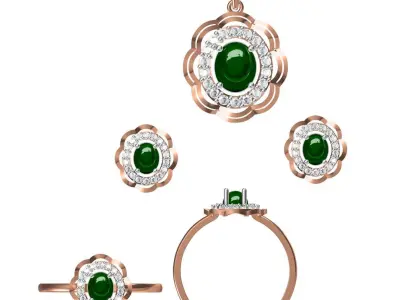 Light Minimalist Diamond Ring Earrings Pendant Set 3D print model