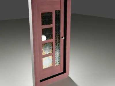 door1 wooden door with glass panels 3D model
