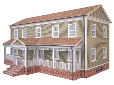 House 3 two story with porch Low-poly 3D model
