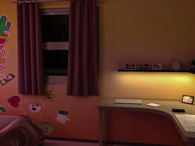 Sisters Bedroom Low-poly 3D model