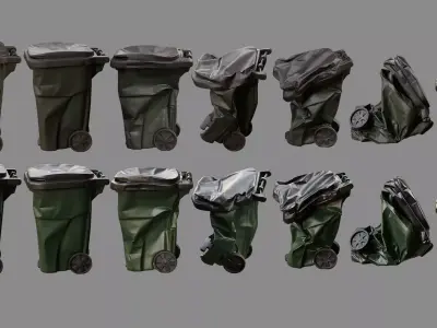 Crushed Trash Can Collection 3D model