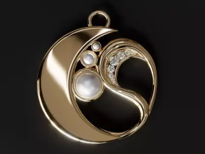 Luxurious 3D Printable Golden Pendant with Pearls 3D print model