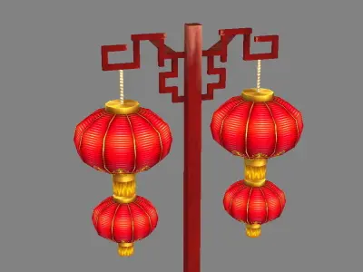 Ancient Chinese Street Lamps-Festival Lantern Low-poly 3D model