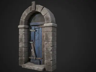 Old Wooden Door with Stone Arch Low-poly 3D model