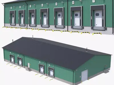 Industrial Building 8 Green Low-poly 3D model