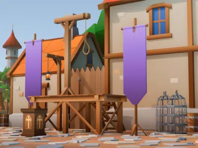 Low Poly Medieval Village Environment Low-poly 3D model