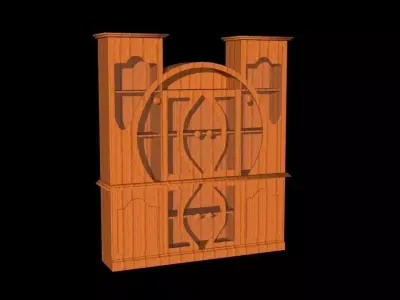 Cabinet wooden door with clock Low-poly 3D model