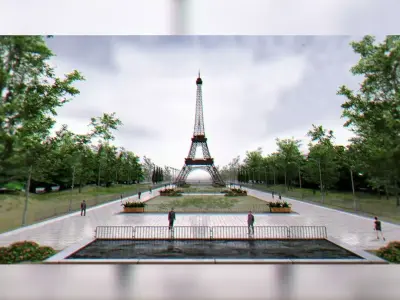 Paris City Eiffel Tower and Park Scene 3D model