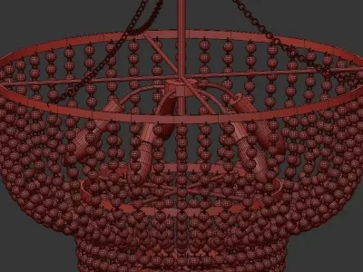 Bynes 6 chandelier with glass beads and gold finish 3D model