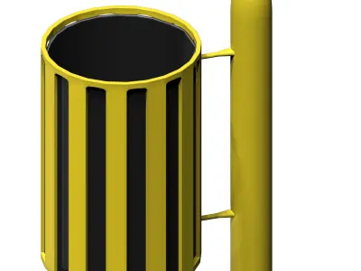 Yellow circular cage type trash can Low-poly 3D model