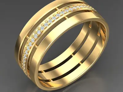 Light Gold Diamond Men Ring 2MR092 3D model