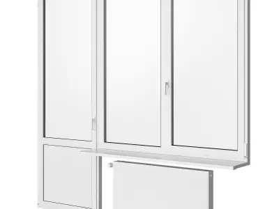 Windows window with two and radiator 3D model