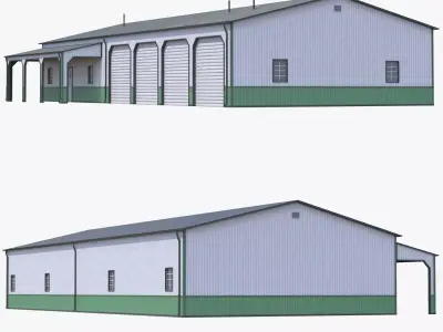 Green Industrial Building 34 PBR Low-poly 3D model