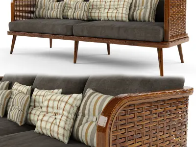 Wooden Rattan Furniture Collection modul2 3D Model Pack