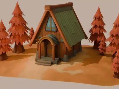 Stylized Hand-Painted Diorama House - Game Asset Free low-poly 3D model