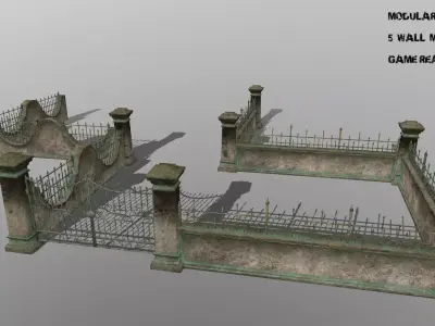 wall set two wrought iron gates Low-poly 3D model