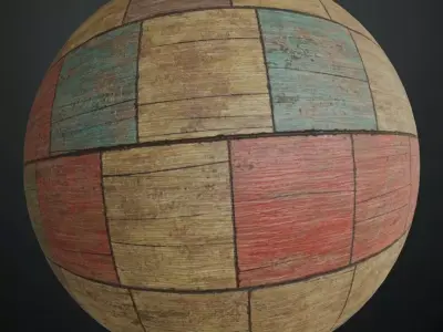 Rustic Multicolored Painted Wood Tiles PBR Seamless Texture