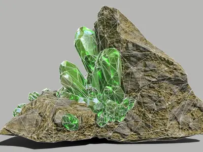 Crystal Set rock with crystals Low-poly 3D model order