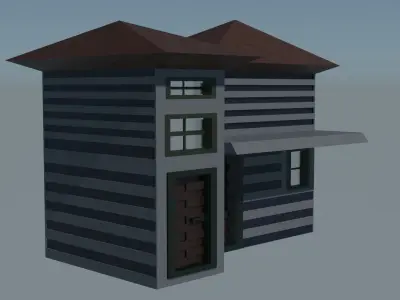 Lowpoly Double Door House For Animation Props Or Show Case  Free 3D model