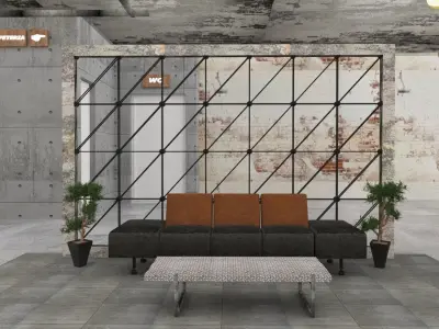 reception window with metal grids 3D model