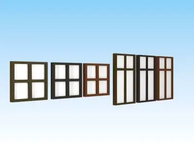 Lowpoly windows set wooden window Free low-poly 3D model
