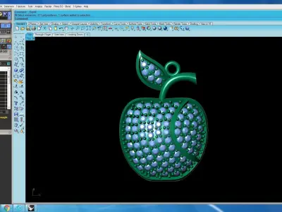 pendant gold apple with diamonds 3D model