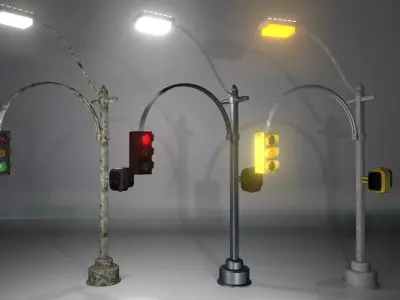 A collection of Traffic Lights - Set I Low-poly 3D model