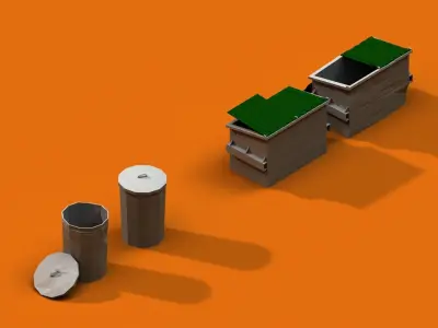 Post Apocalyptic Garbage Bin and Can Low-poly 3D model