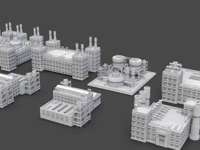 Low Poly 10 Industrial Buildings Mini Pack 8 - Untextured Low-poly 3D model